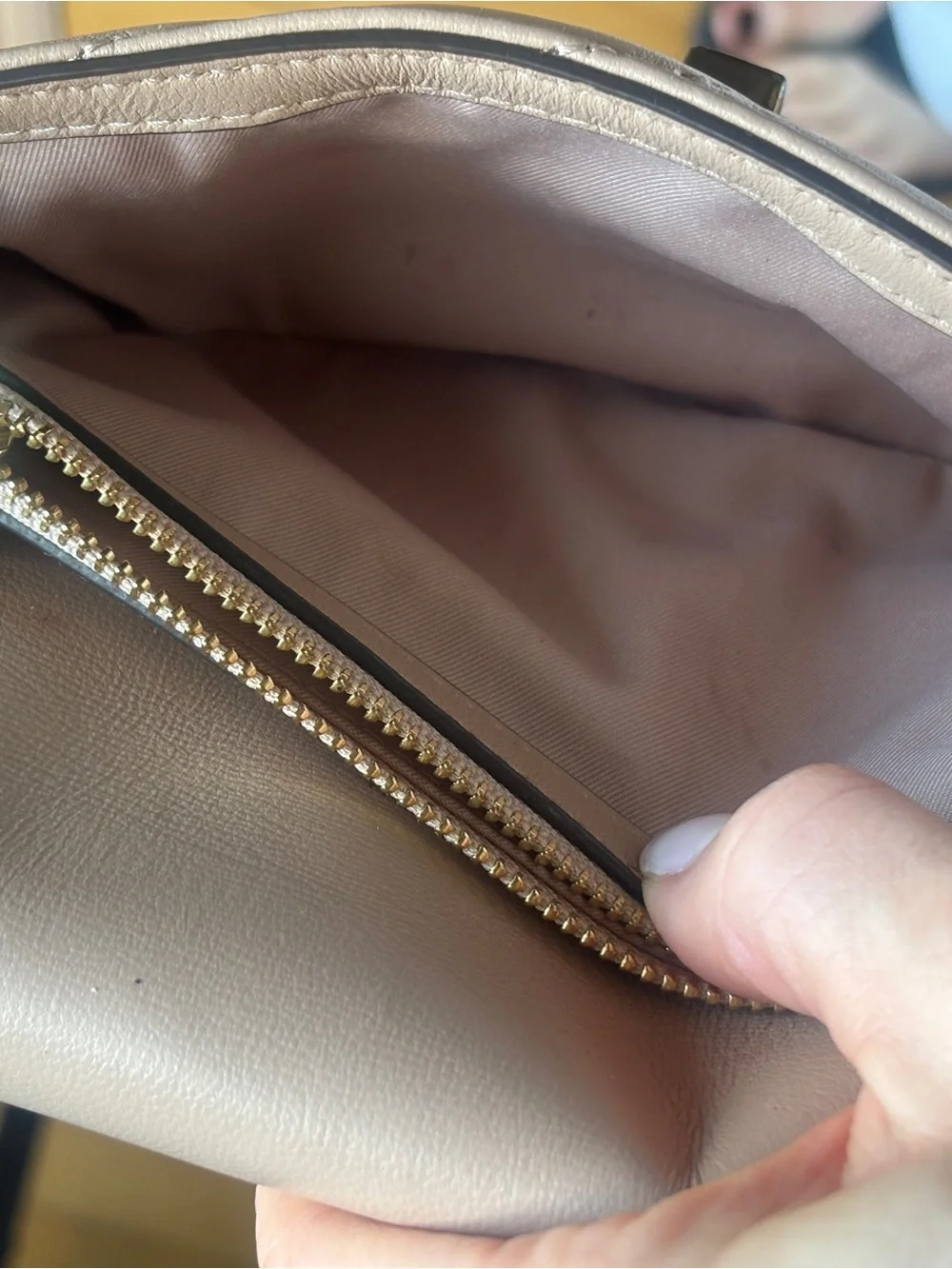 Tory Burch Quilted Crossbody Bag in Tan with Gold Logo